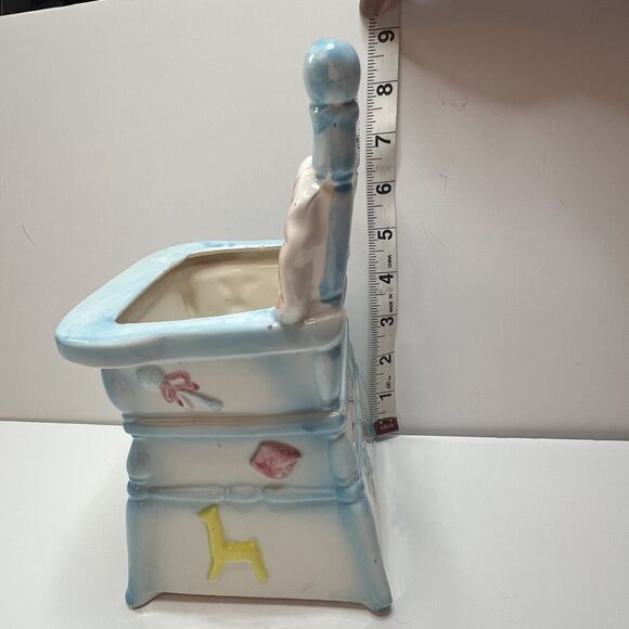 Vintage 1950s Relpo Nursery Planter Baby Blue Pink Teddy Highchair Vase - Picture 9 of 11